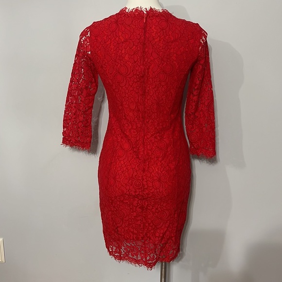 H&M Red Lace 3/4 Sleeve Dress, Size Small - Picture 4 of 8